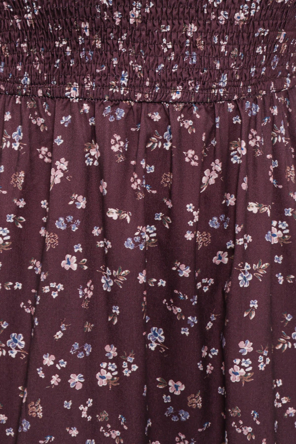 Edwina Shirred Frill Long Sleeve Midi Dress in Plum Floral – view 6 of 6