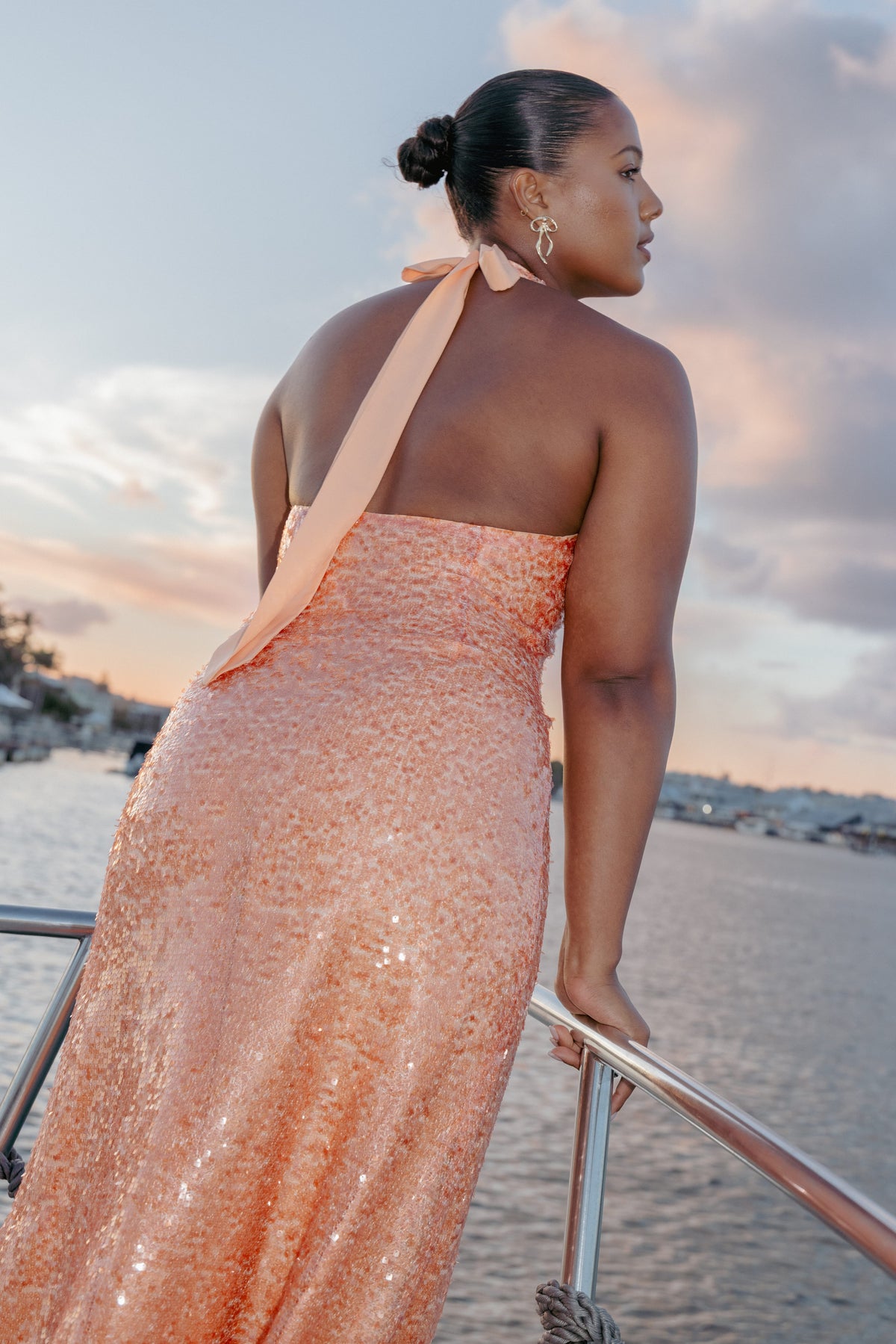 Eisley Halter Midi Dress in Orange Sequin – view 7 of 7