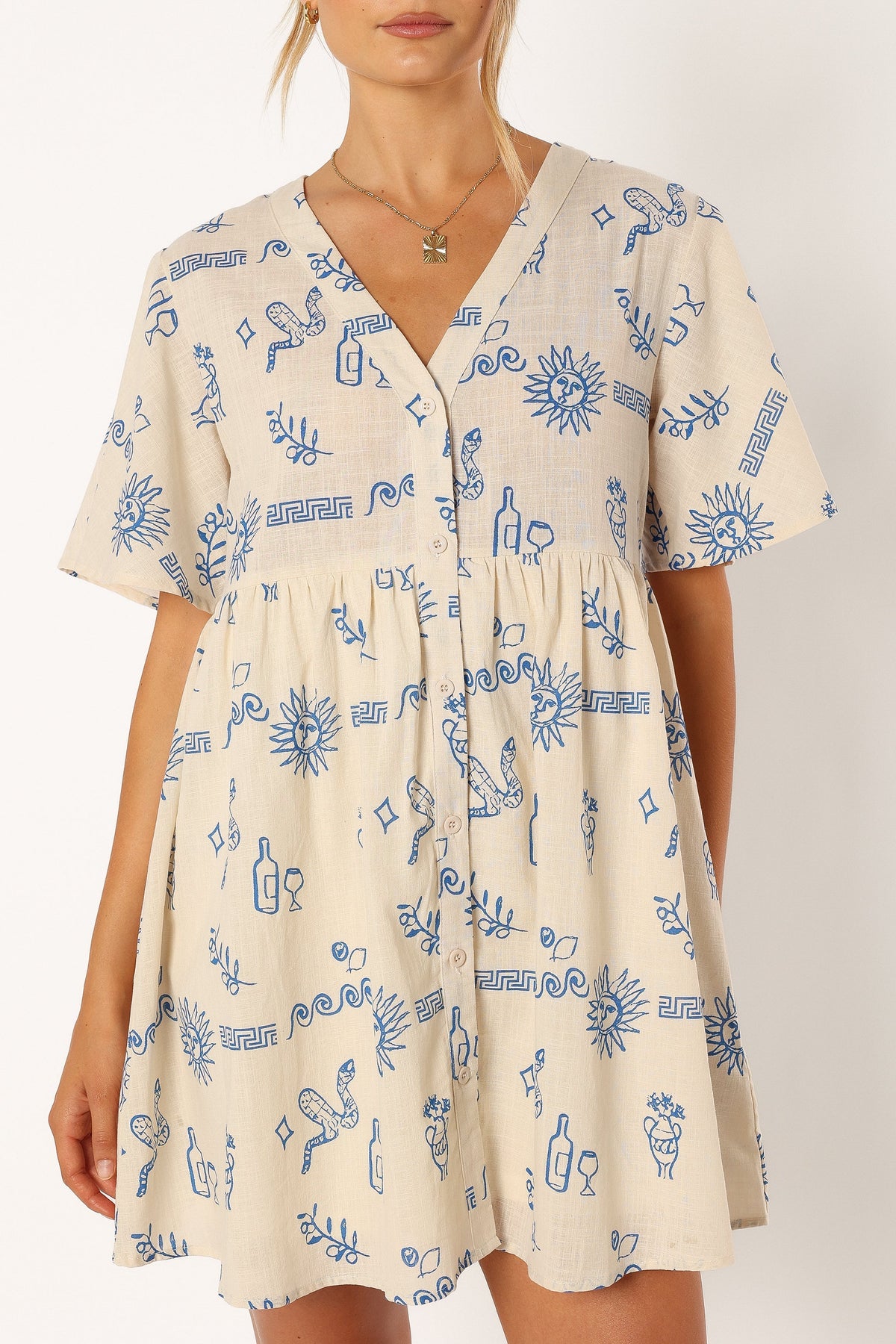 Elias Mini Dress in Beige Blue – view 4 of 9
