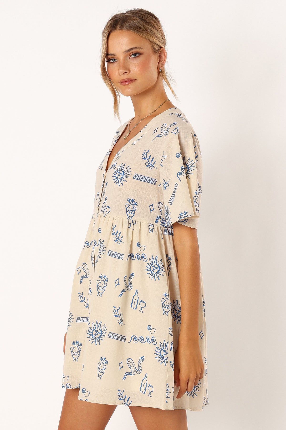 Elias Mini Dress in Beige Blue – view 6 of 9