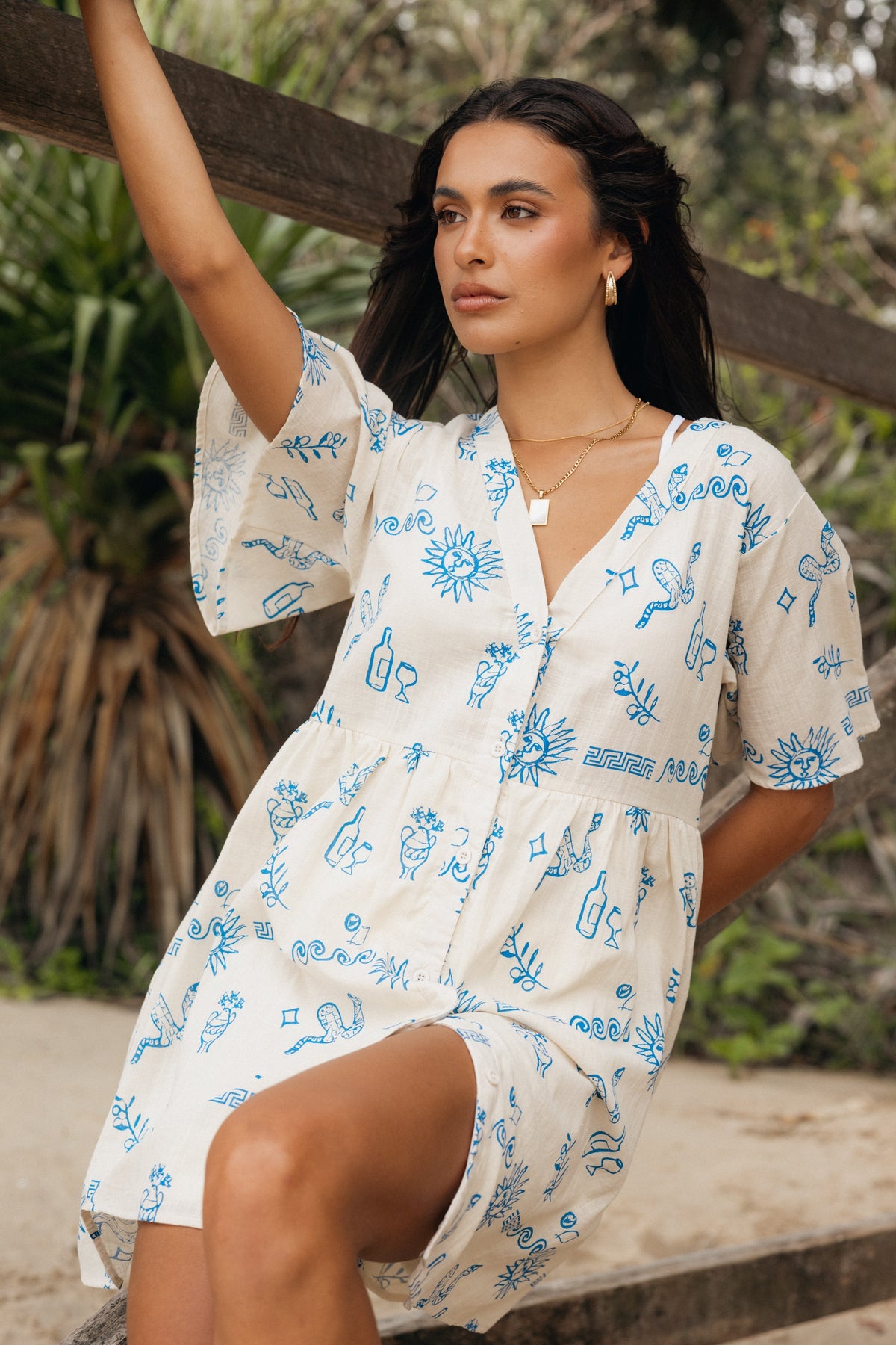 Elias Mini Dress in Beige Blue – view 9 of 9