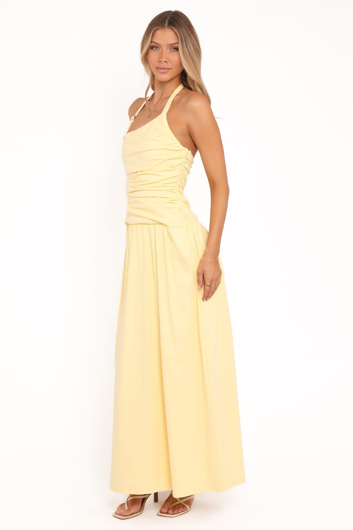 Emalia Halter Maxi Dress in Pale Yellow – view 4 of 8