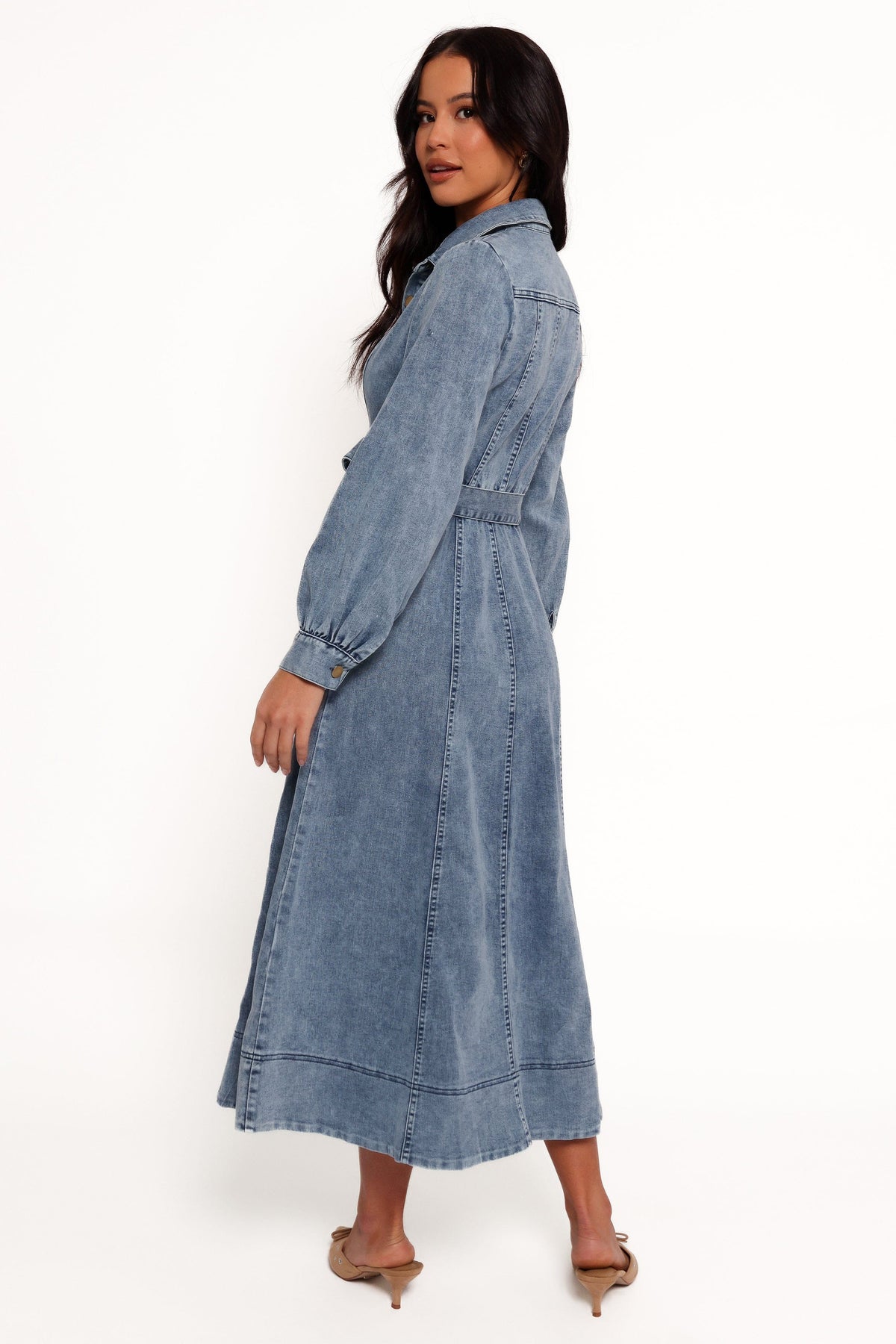 Emberly Long Sleeve Maxi Dress in Denim – view 3 of 7