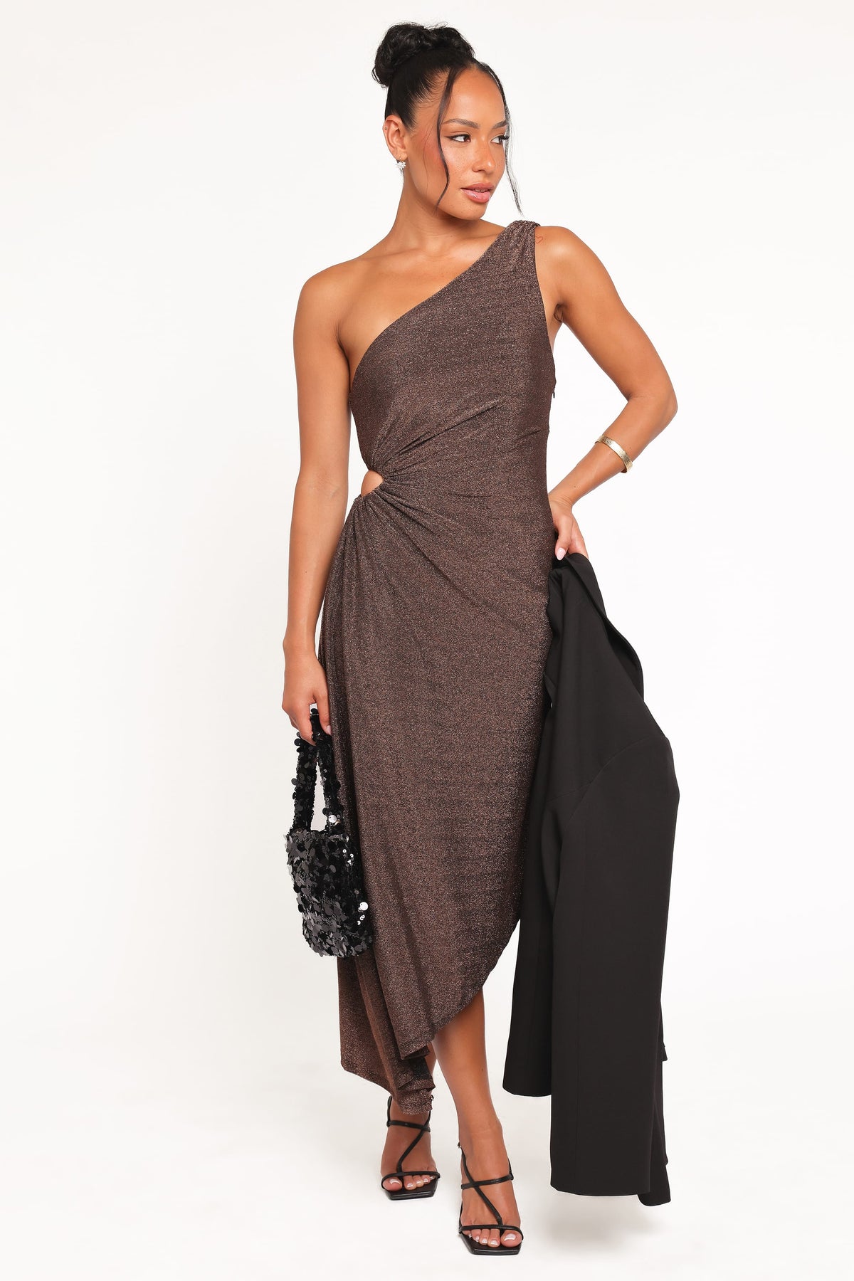 Emma One Shoulder Midi Dress in Vintage Gold – view 7 of 9