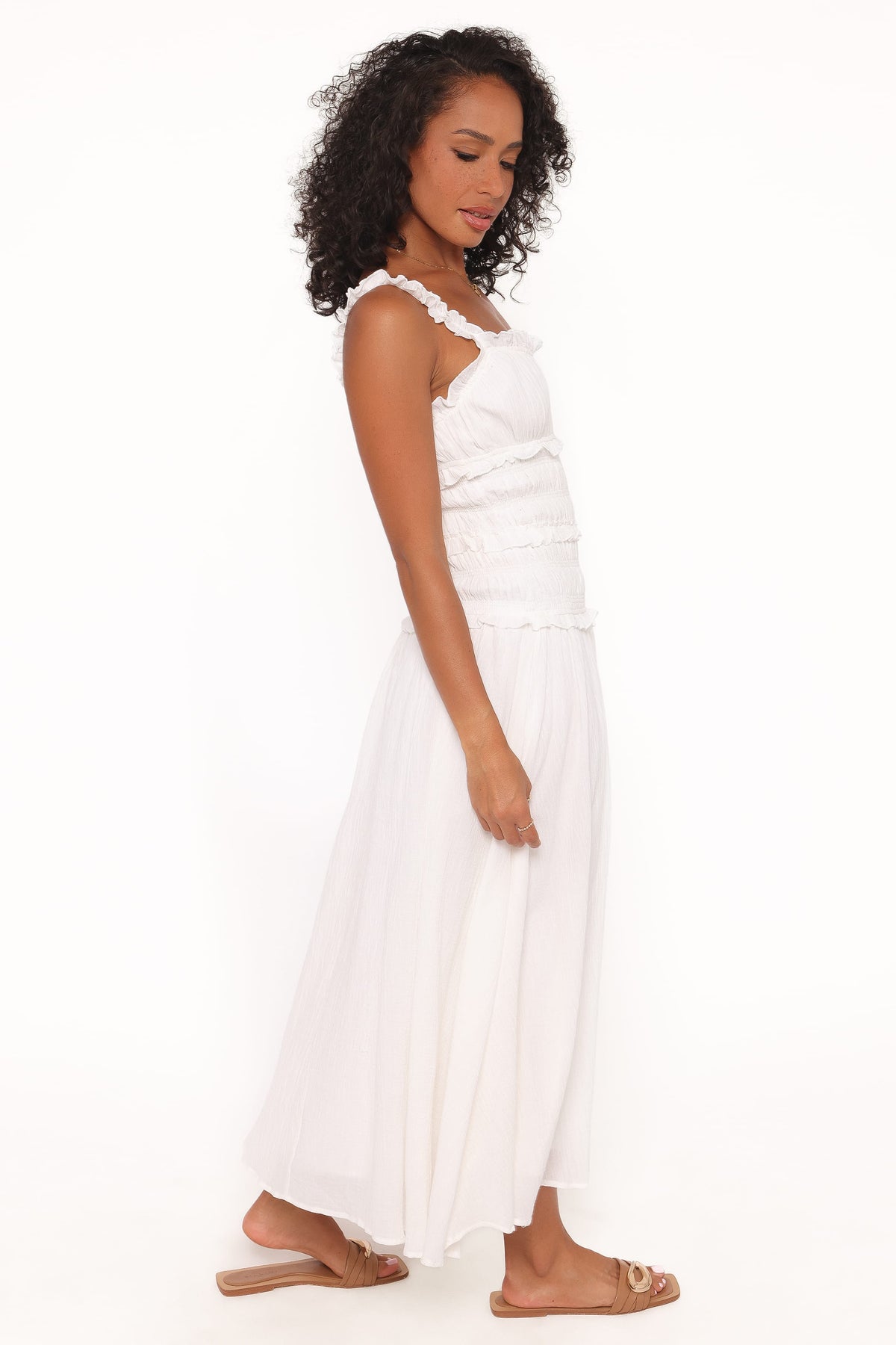 Enola Gather Midi Dress in White – view 3 of 5