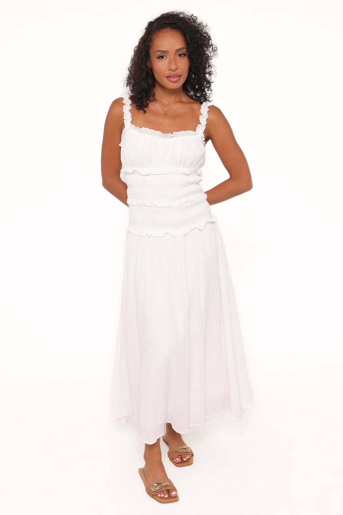 Enola Gather Midi Dress in White – view 1 of 5