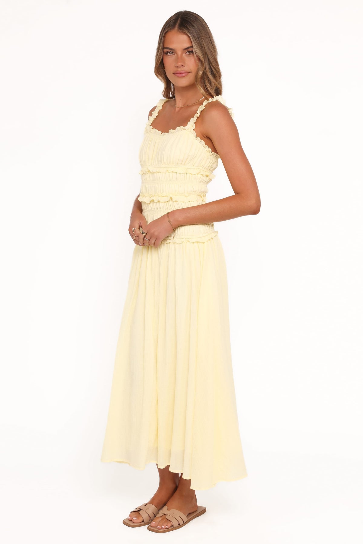 Enola Gather Midi Dress in Yellow – view 4 of 8