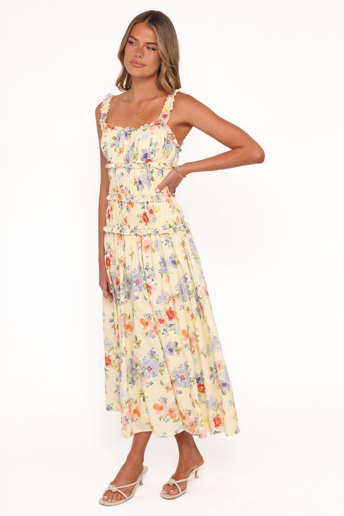 Enola Gather Midi Dress in Yellow Floral – view 4 of 7