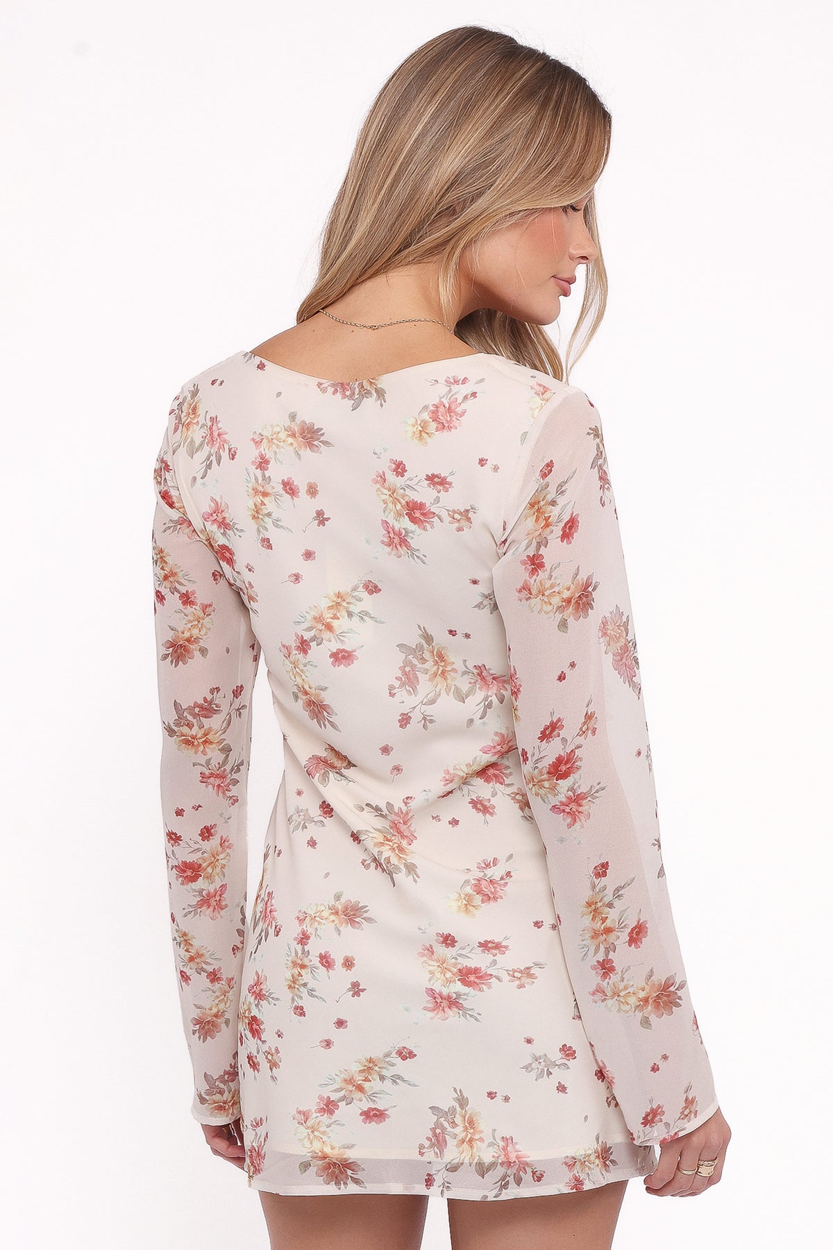 Everlyn Long Sleeve Mini Dress in Cream Floral – view 4 of 6