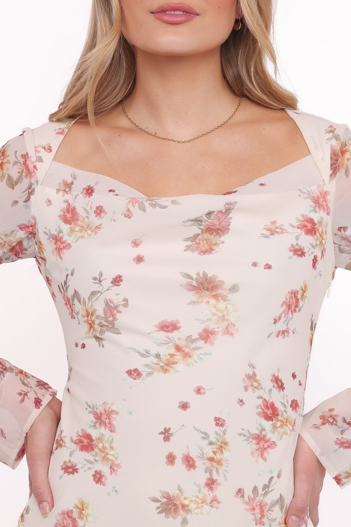 Everlyn Long Sleeve Mini Dress in Cream Floral – view 2 of 6