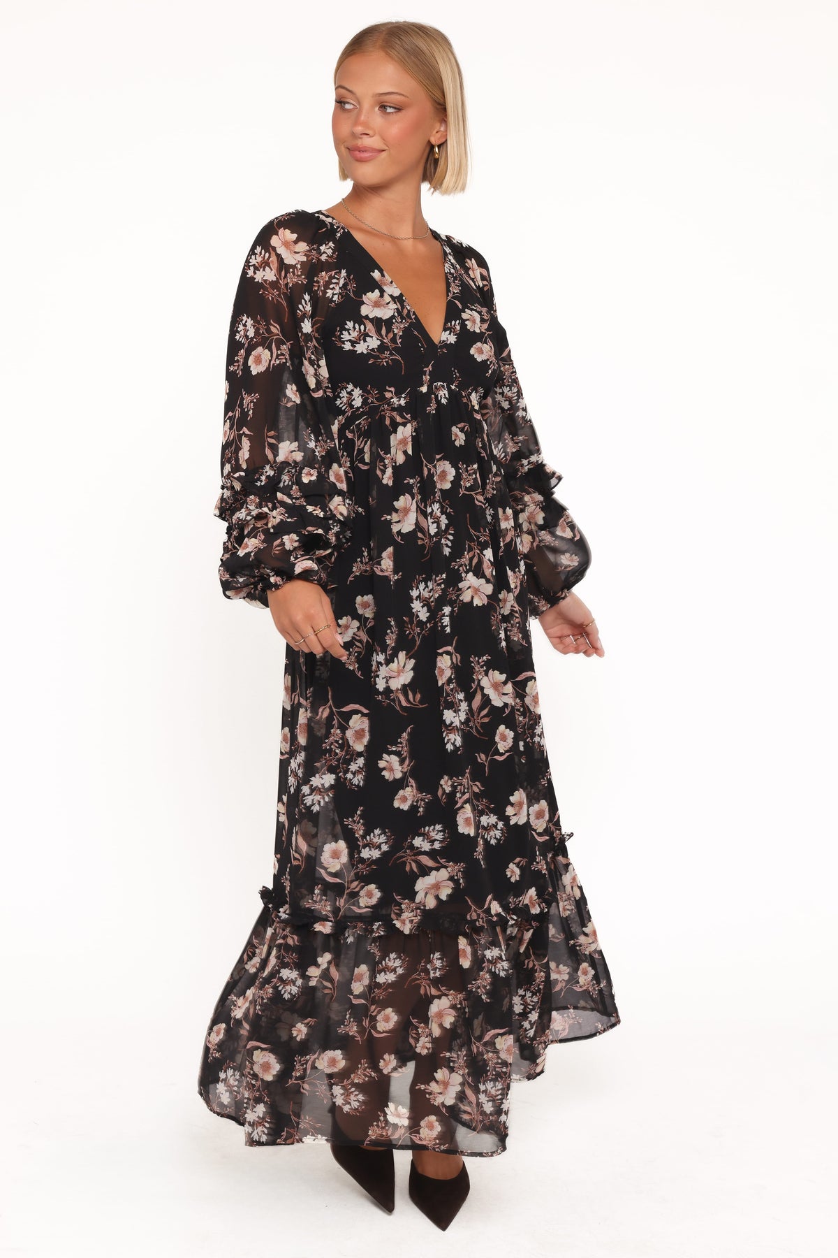 Evian Long Sleeve Maxi Dress in Black Floral – view 1 of 6