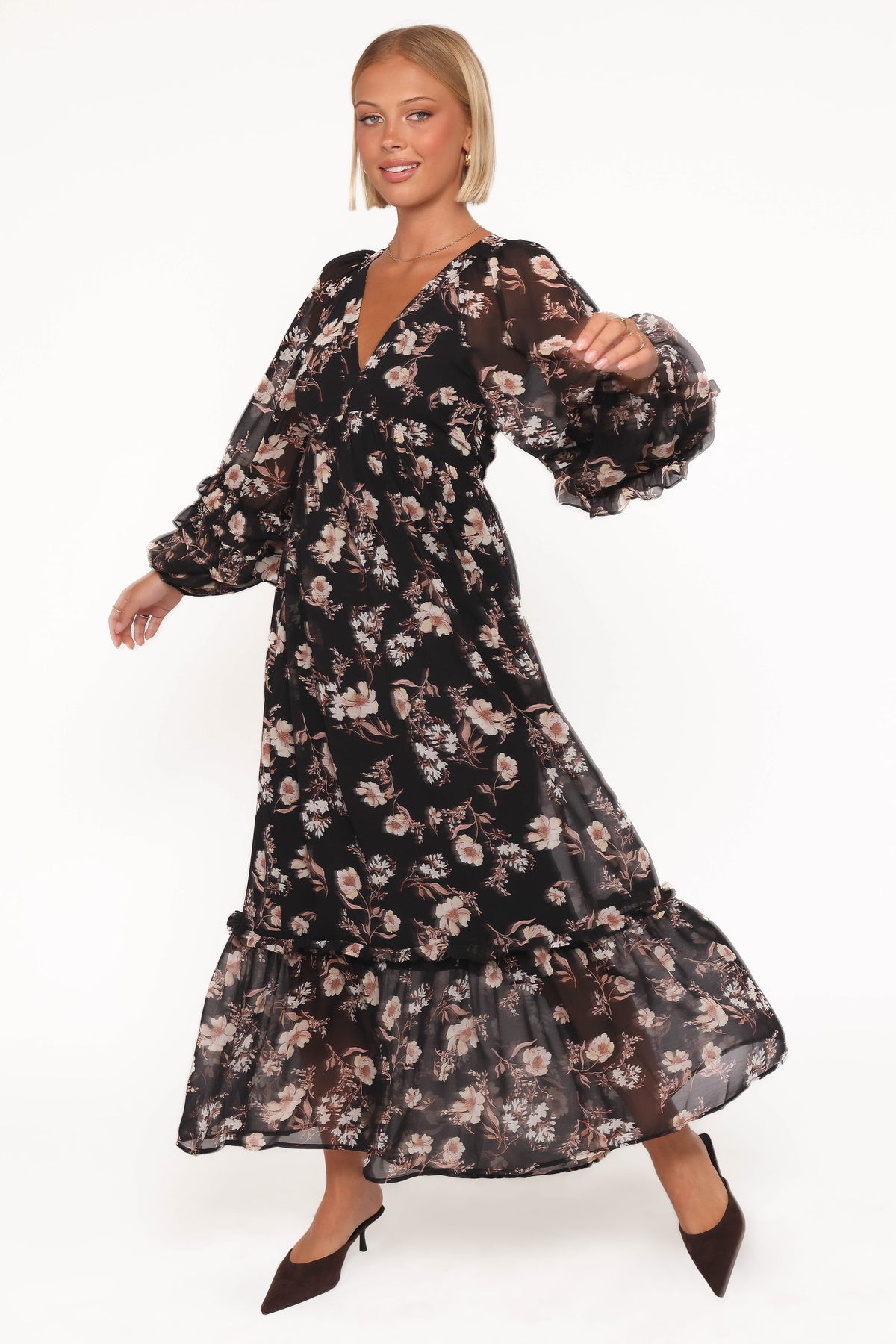 Evian Long Sleeve Maxi Dress in Black Floral – view 5 of 6