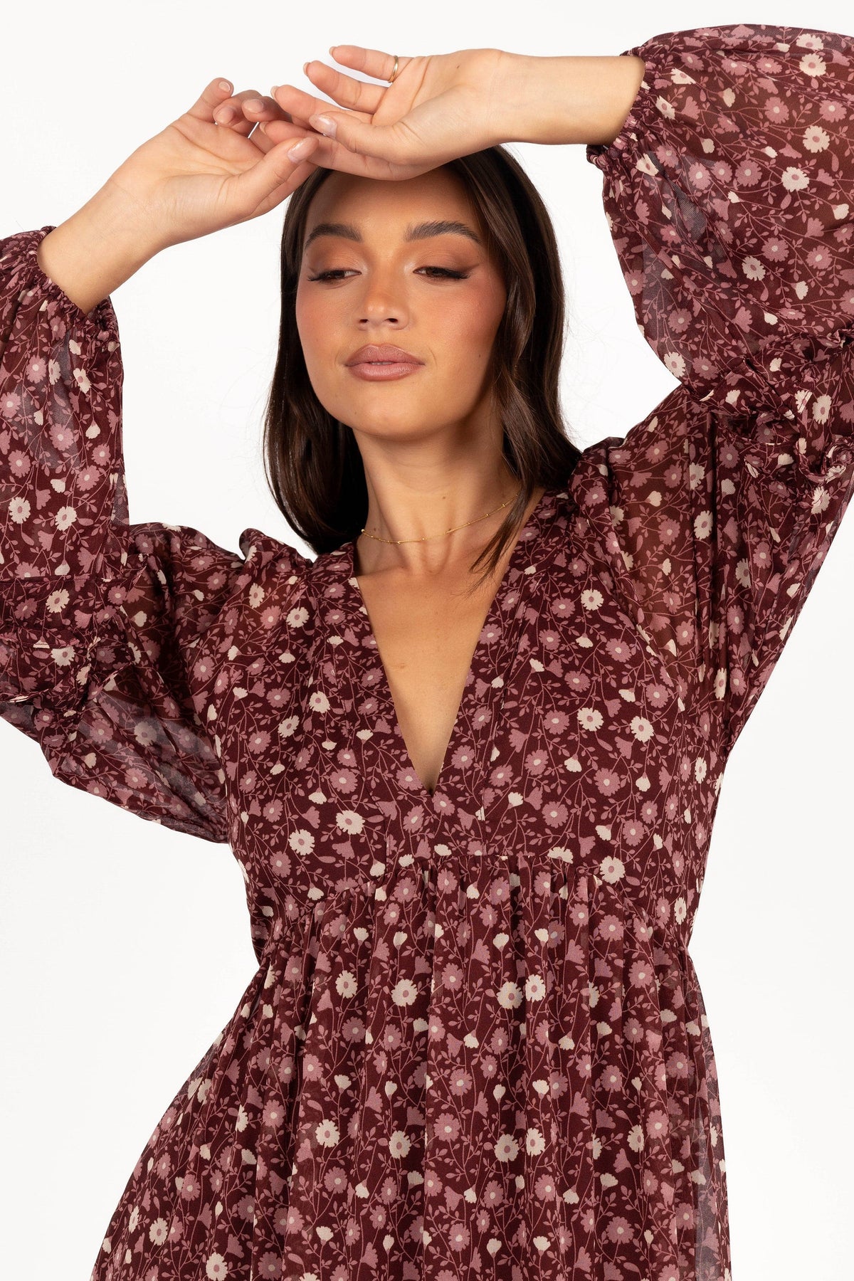 Evian Long Sleeve Maxi Dress in Burgundy Multi – view 4 of 9