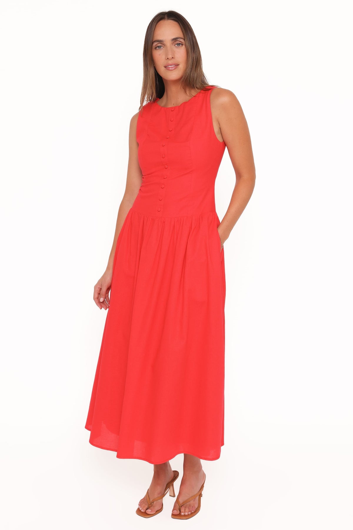 Evie Button Front Maxi Dress in Red – view 5 of 6