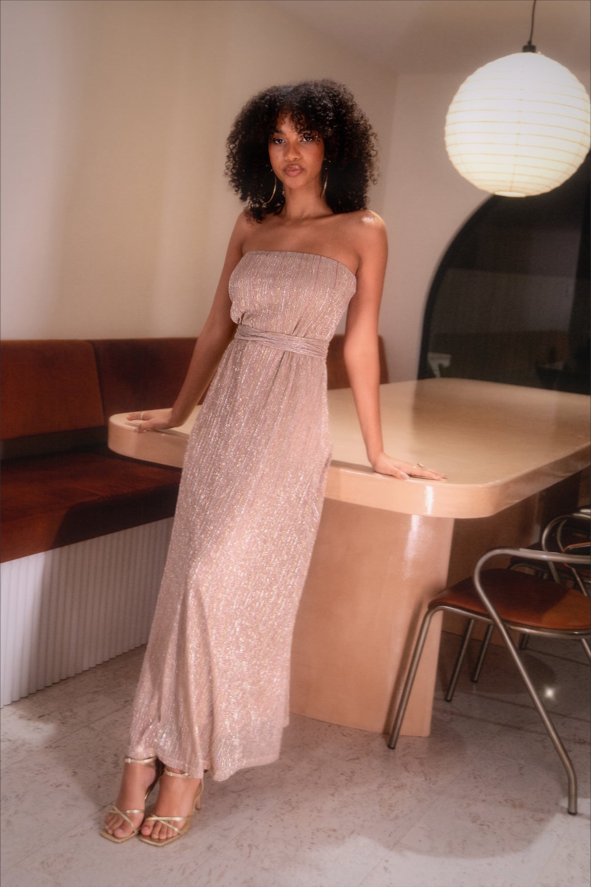 Farley Strapless Maxi Dress in Rose Gold Stripe – view 8 of 8