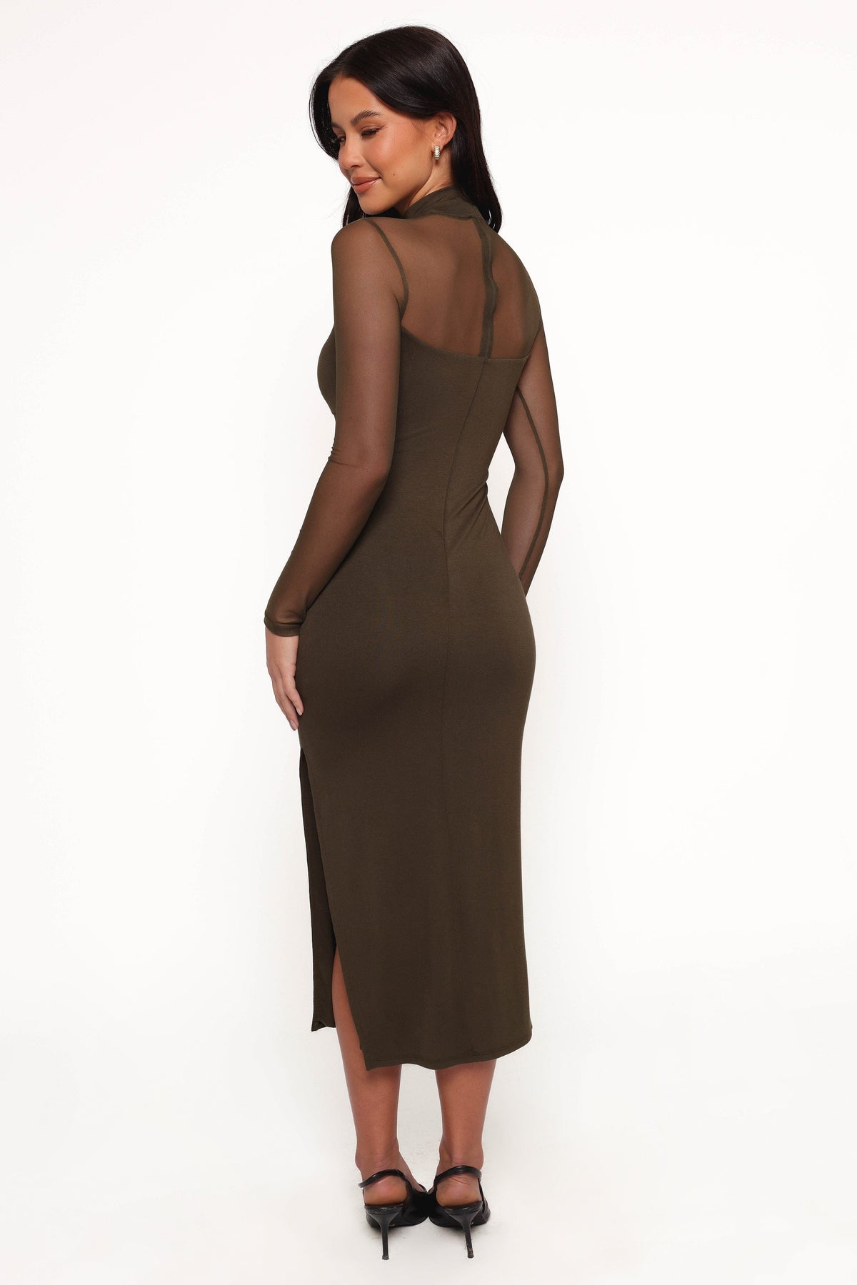 Farrow Long Sleeve Midi Dress in Olive – view 6 of 9