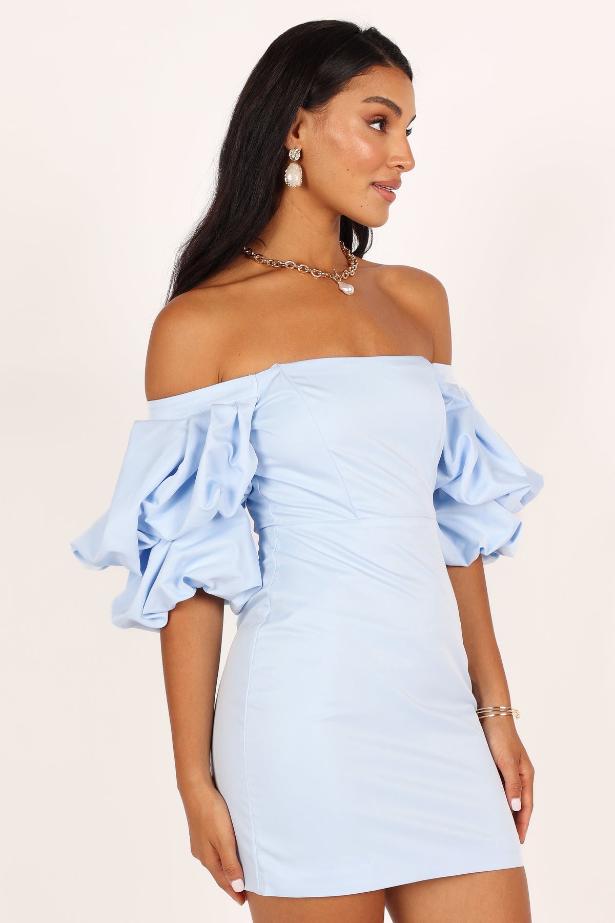 Fern Puff Sleeve Mini Dress in Icy Blue – view 5 of 8