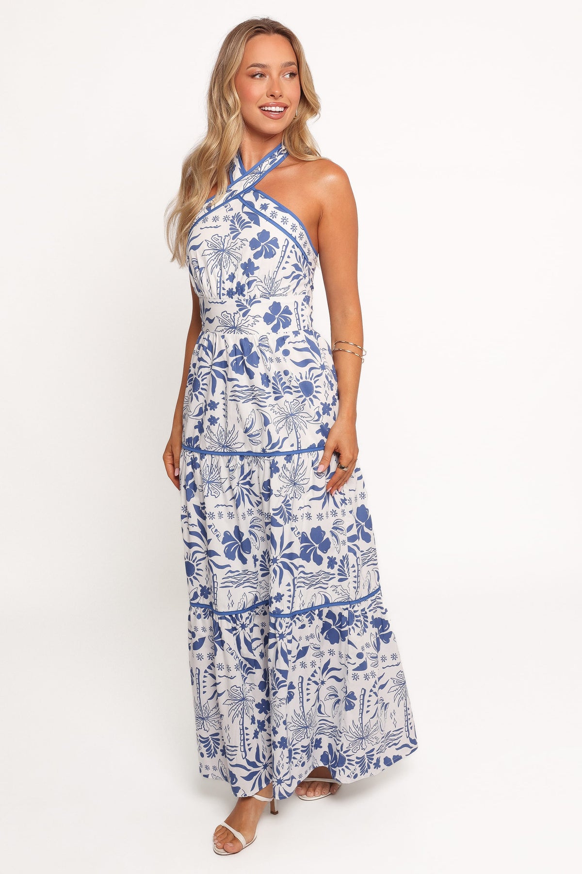 Fernanda Halterneck Maxi Dress in Blue Tropical – view 3 of 8