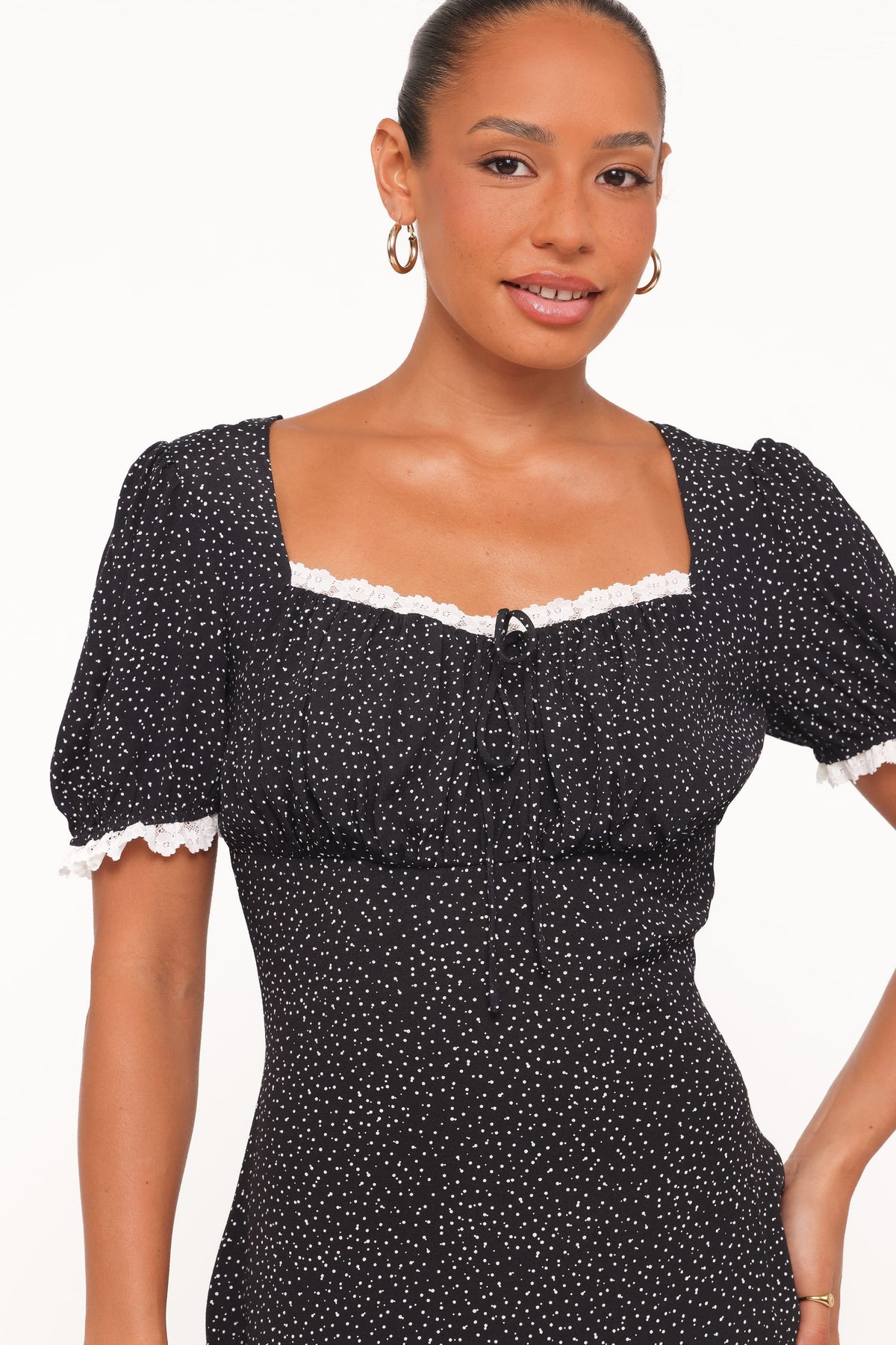 Francine Lace Midi Dress in Black Polka Dot – view 2 of 7