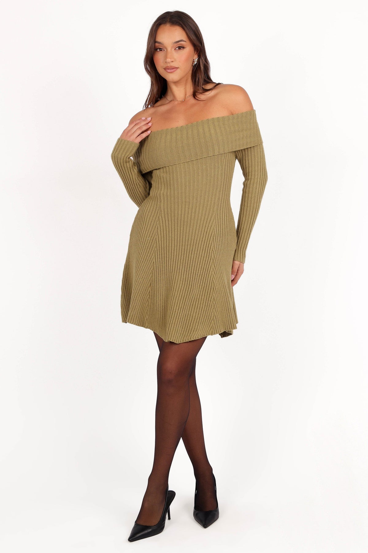 Francisco Long Sleeve Mini Dress in Olive – view 10 of 12