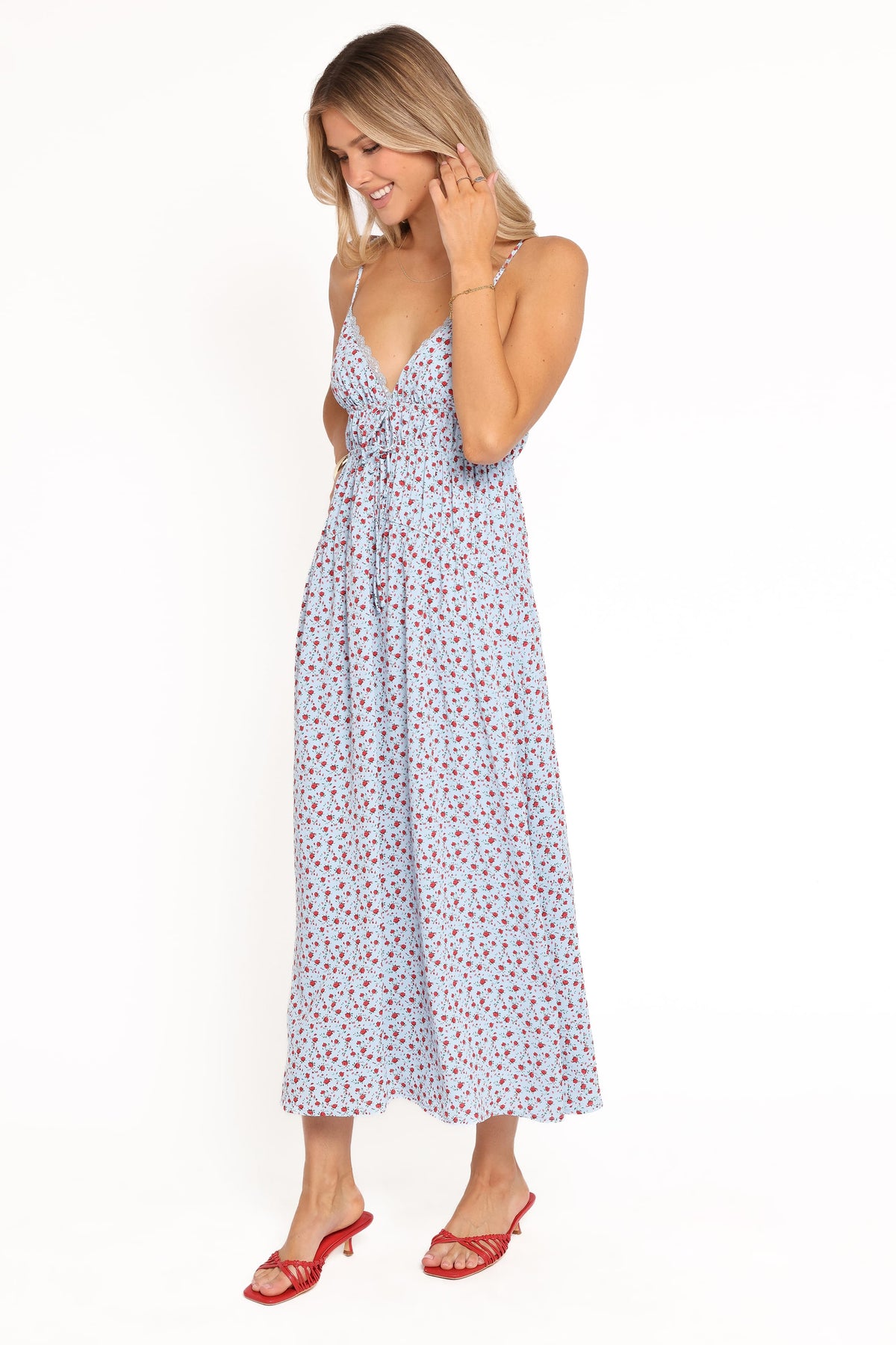 Freesia Midi Dress in Blue Red Floral – view 4 of 7