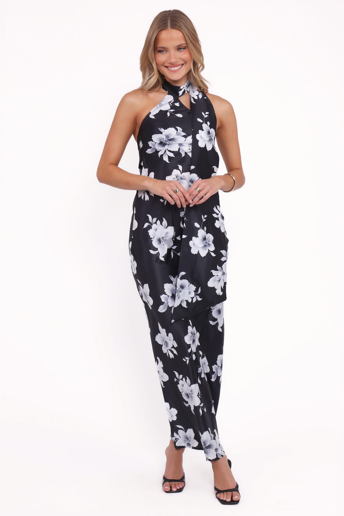 Freida Halter Midi Dress in Black Floral – view 1 of 5