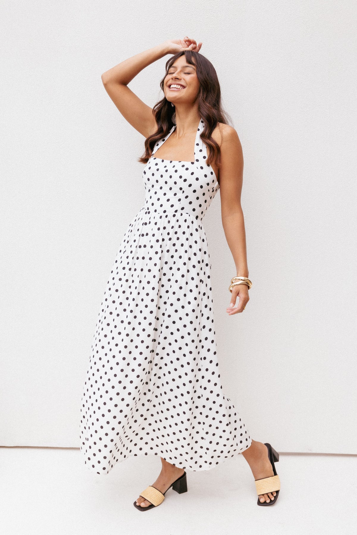 Gemini Halterneck Maxi Dress in White Polka Dot – view 7 of 7