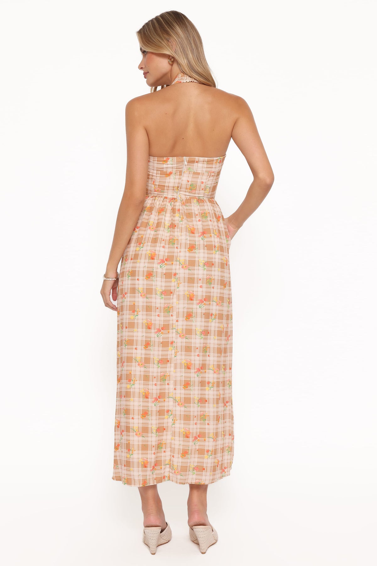 Gemini Halterneck Maxi Dress in Yellow Floral Gingham – view 5 of 8