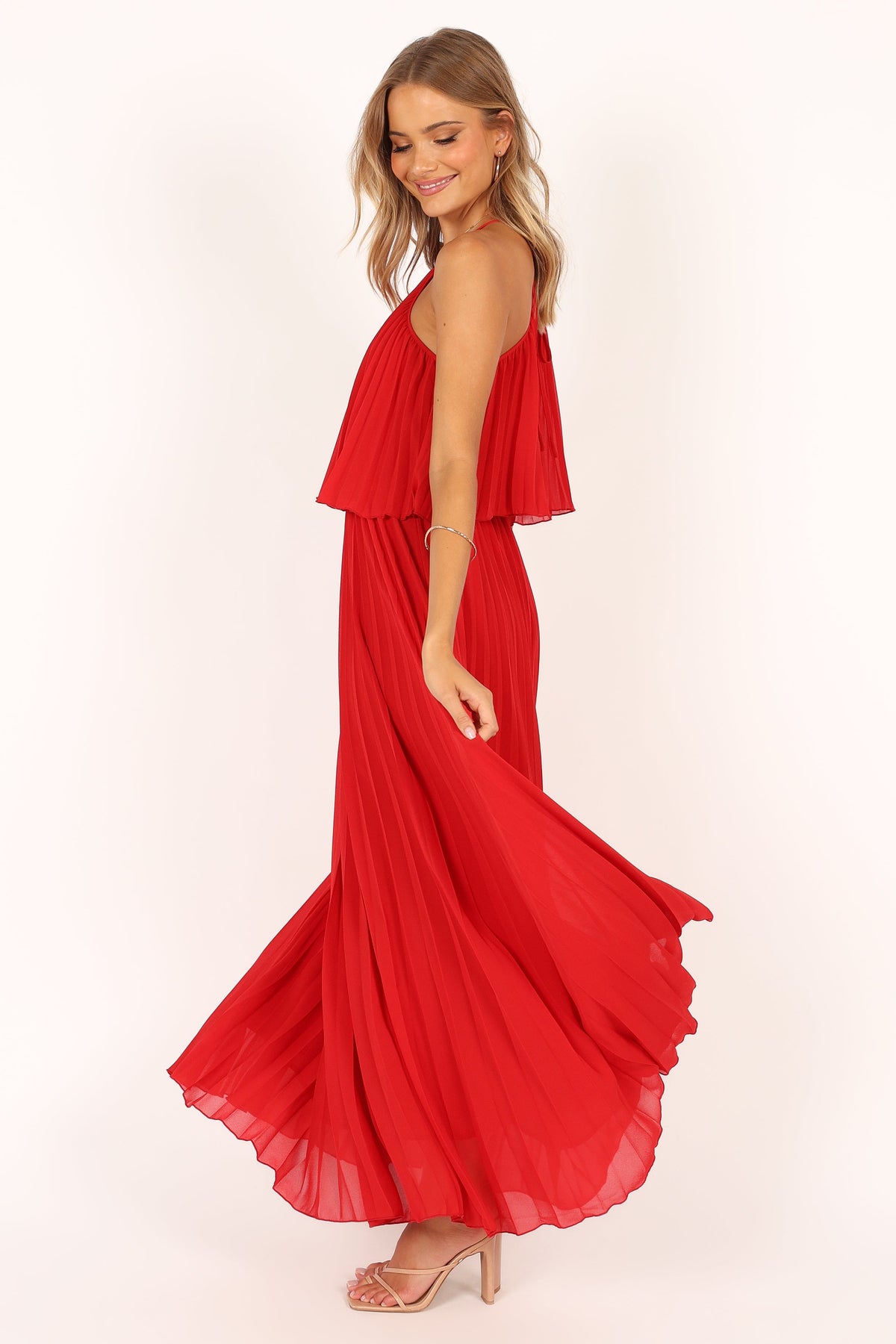 Gia Pleated Halterneck Maxi Dress in Red – view 6 of 10