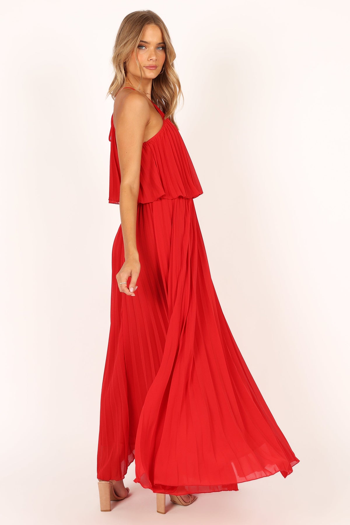 Gia Pleated Halterneck Maxi Dress in Red – view 8 of 10