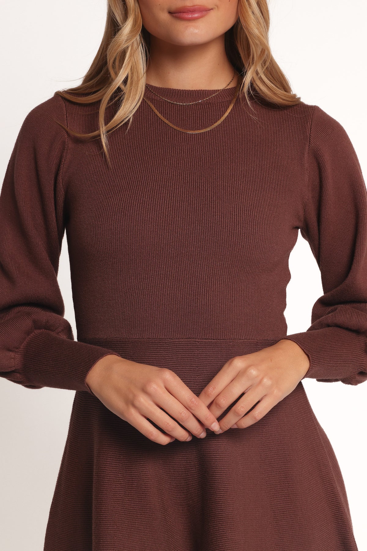 Gigi Long Sleeve Mini Dress in Brown – view 6 of 7