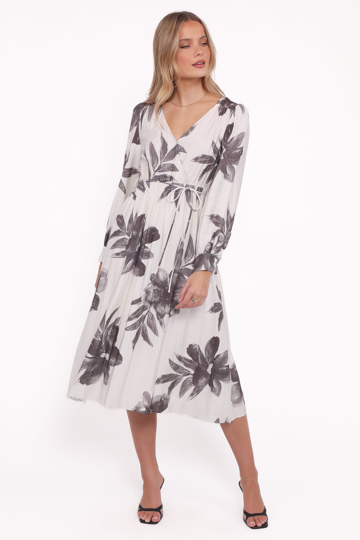 Grainne Long Sleeve Midi Dress in Black/White Floral – view 1 of 5