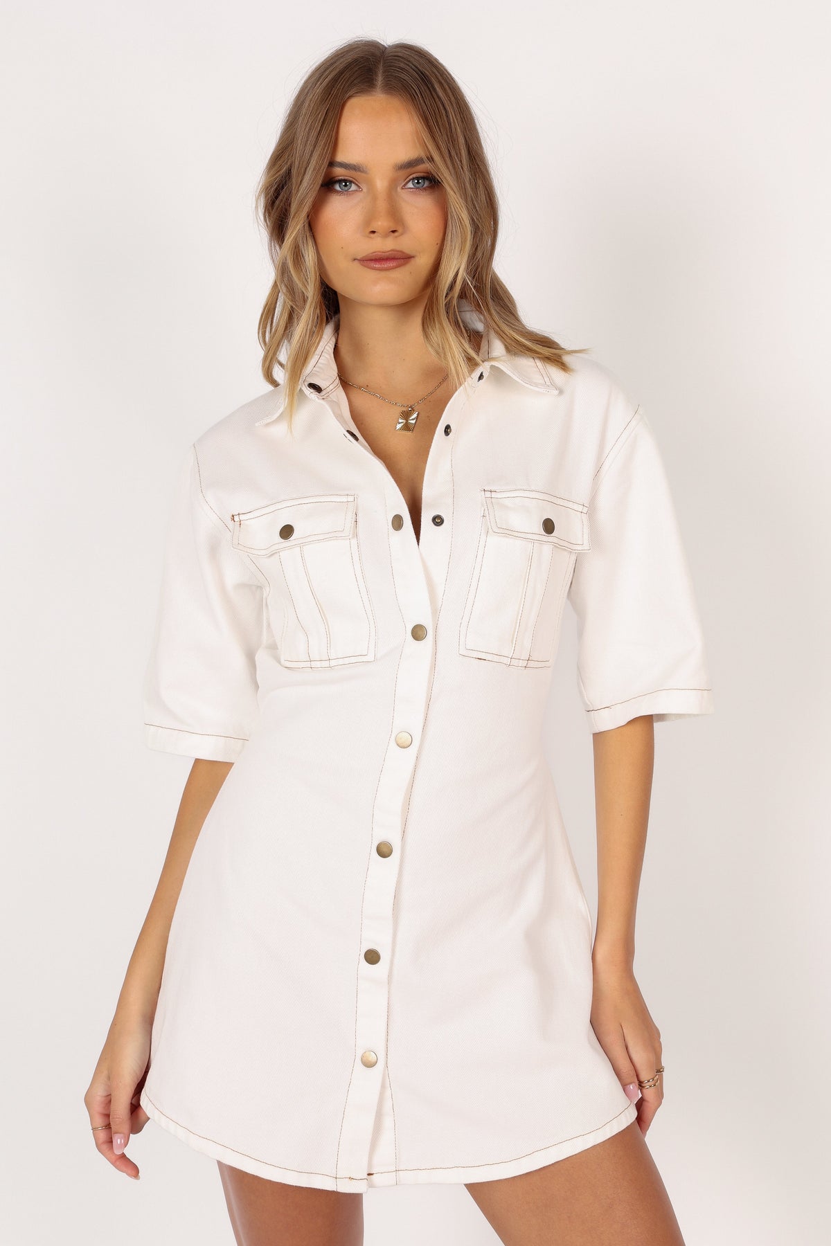 Hailey Denim Mini Dress in White Denim – view 3 of 9