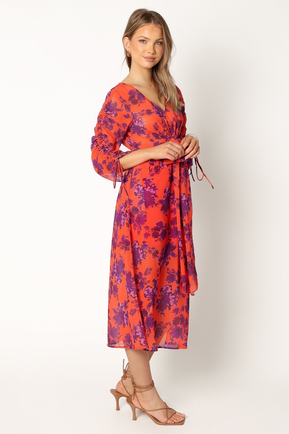 Hallie Midi Floral Dress in Red Wine – view 3 of 9