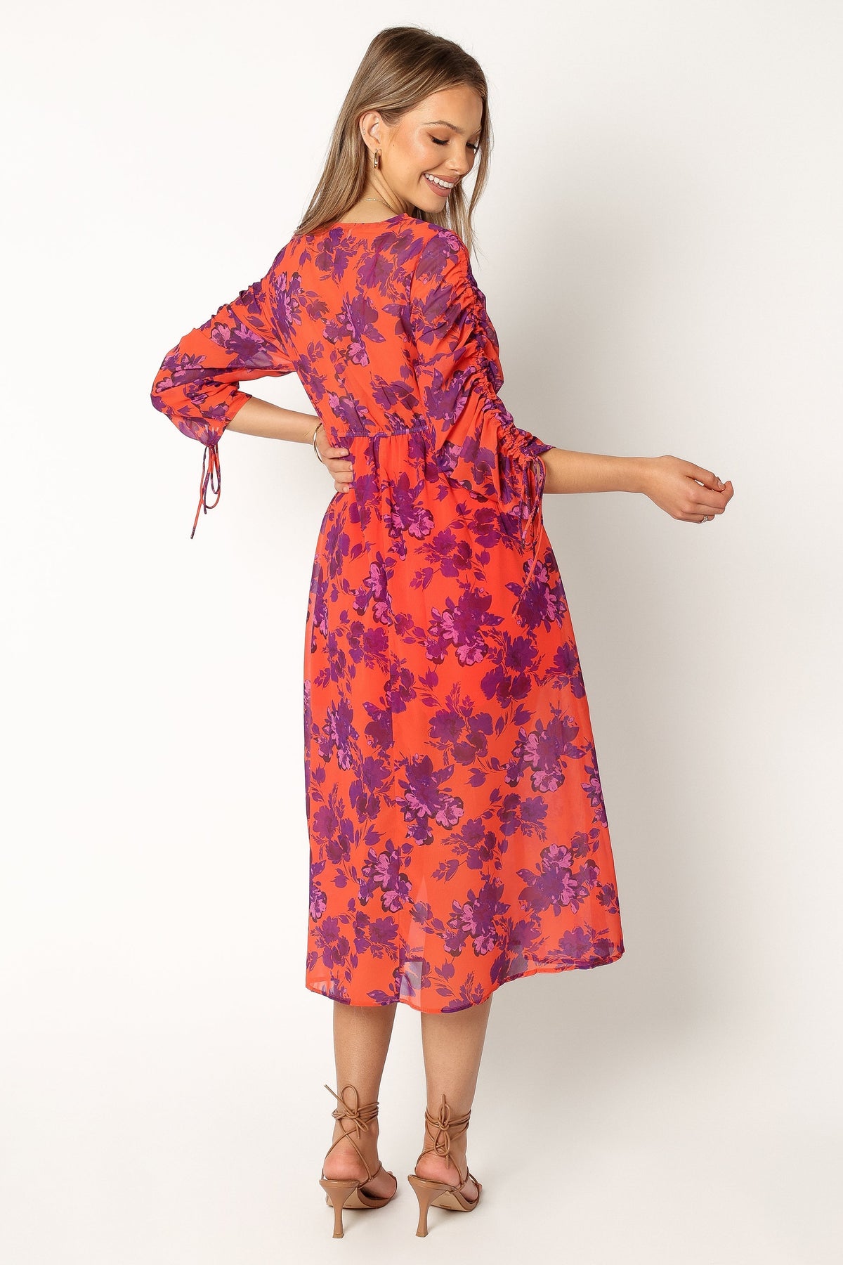 Hallie Midi Floral Dress in Red Wine – view 4 of 9