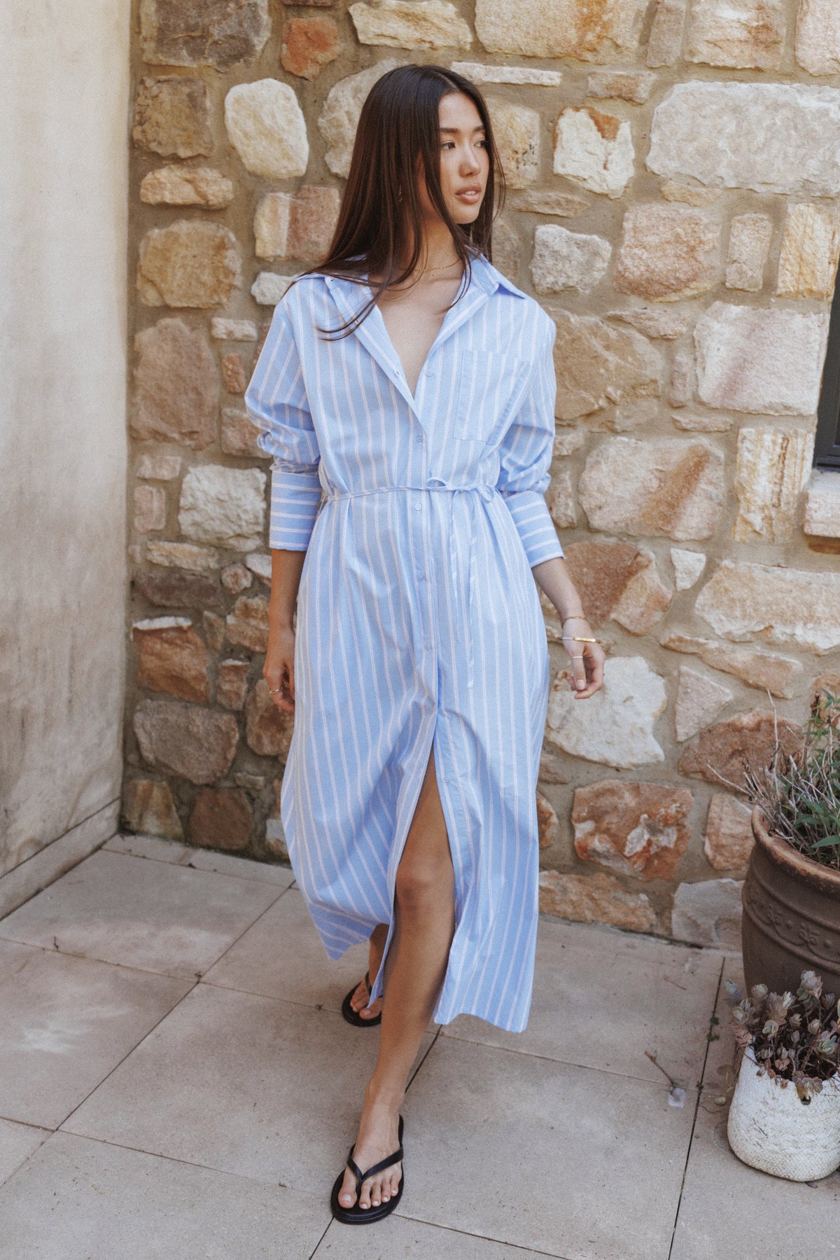 Harlan Long Sleeve Midi Dress in Blue Pink Stripe – view 9 of 9