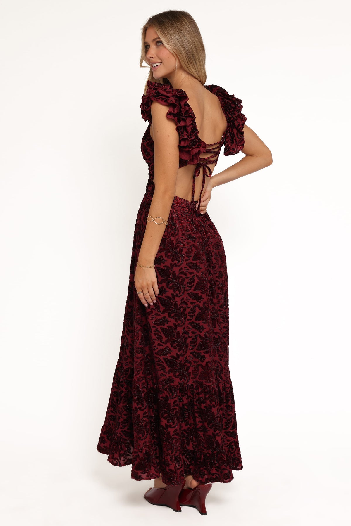 Harmony Maxi Dress in Burgundy Metallic Floral – view 5 of 6