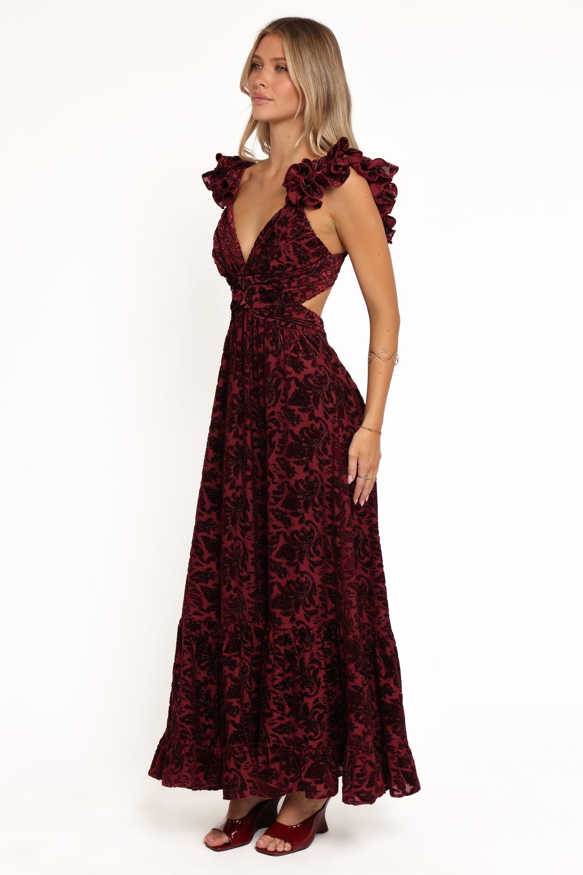 Harmony Maxi Dress in Burgundy Metallic Floral – view 3 of 6