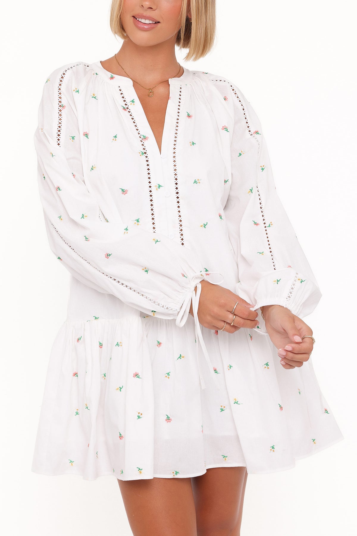 Hart Long Sleeve Mini Dress in White Floral – view 2 of 8