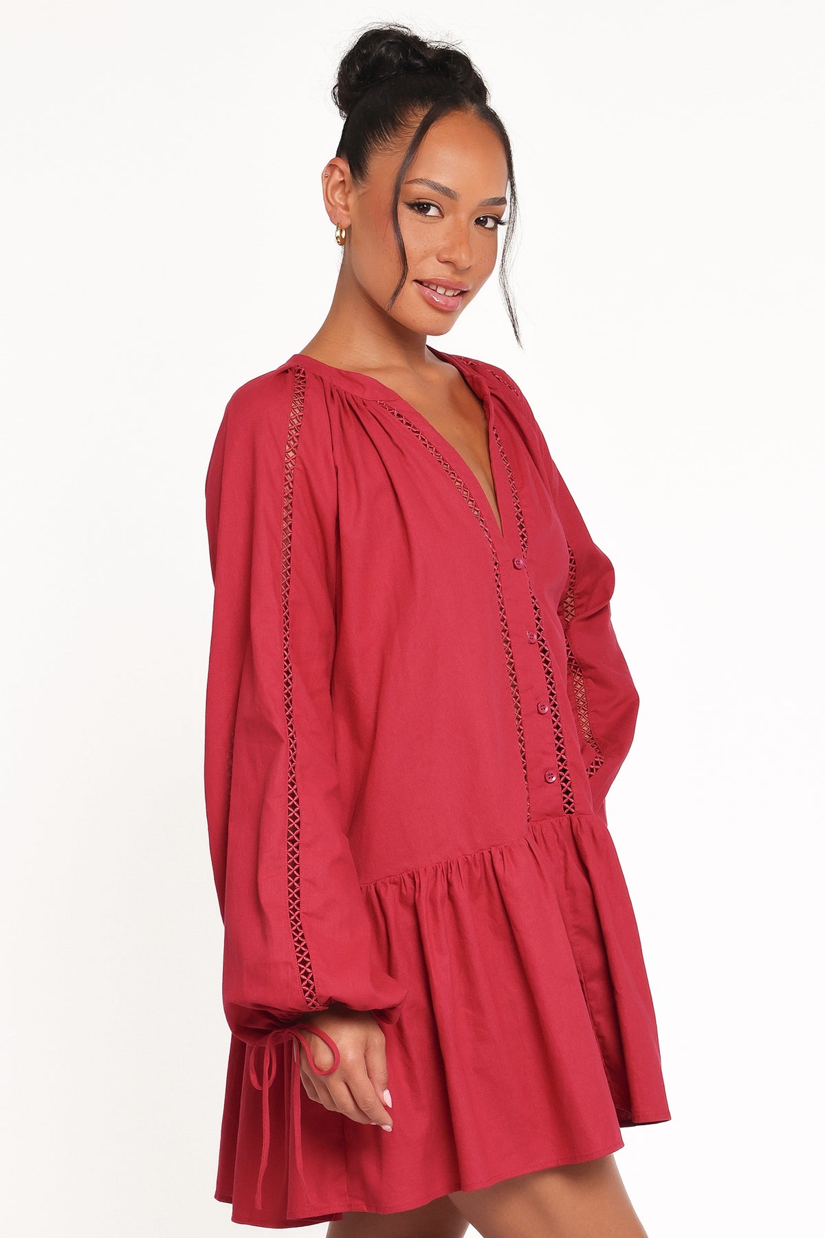 Hart Long Sleeve Mini Dress in Wine – view 3 of 7