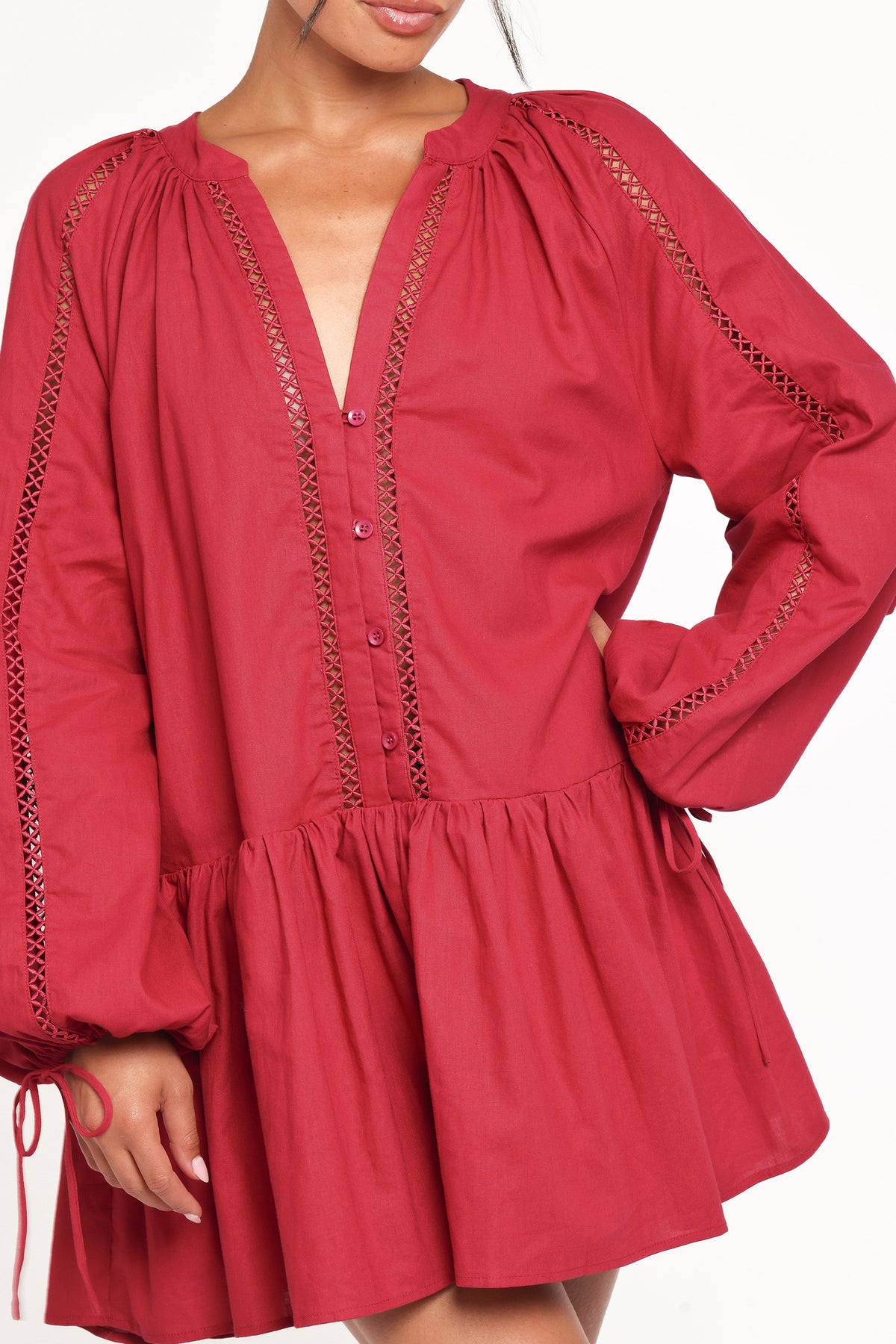Hart Long Sleeve Mini Dress in Wine – view 2 of 7
