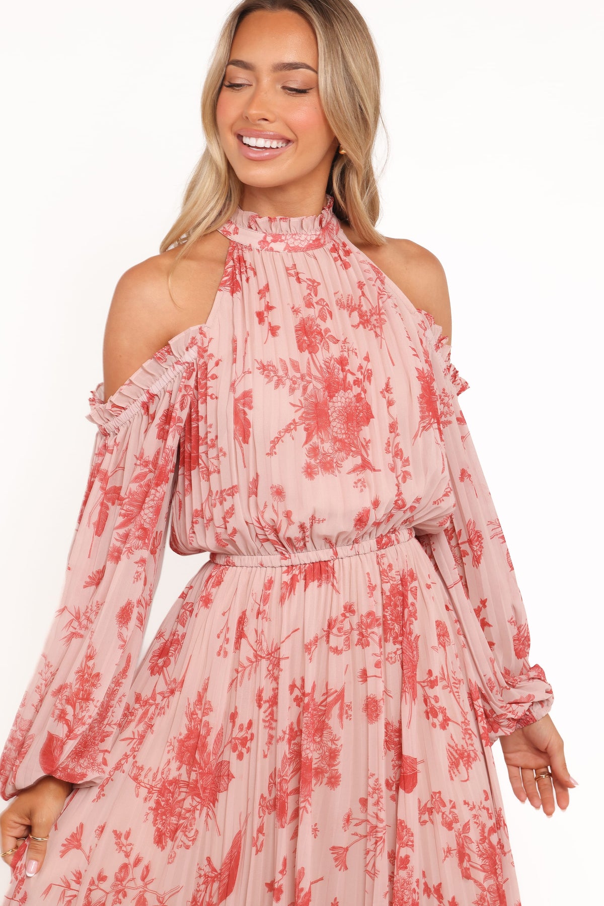 Hilary Pleated Maxi Dress in Red Floral – view 3 of 9