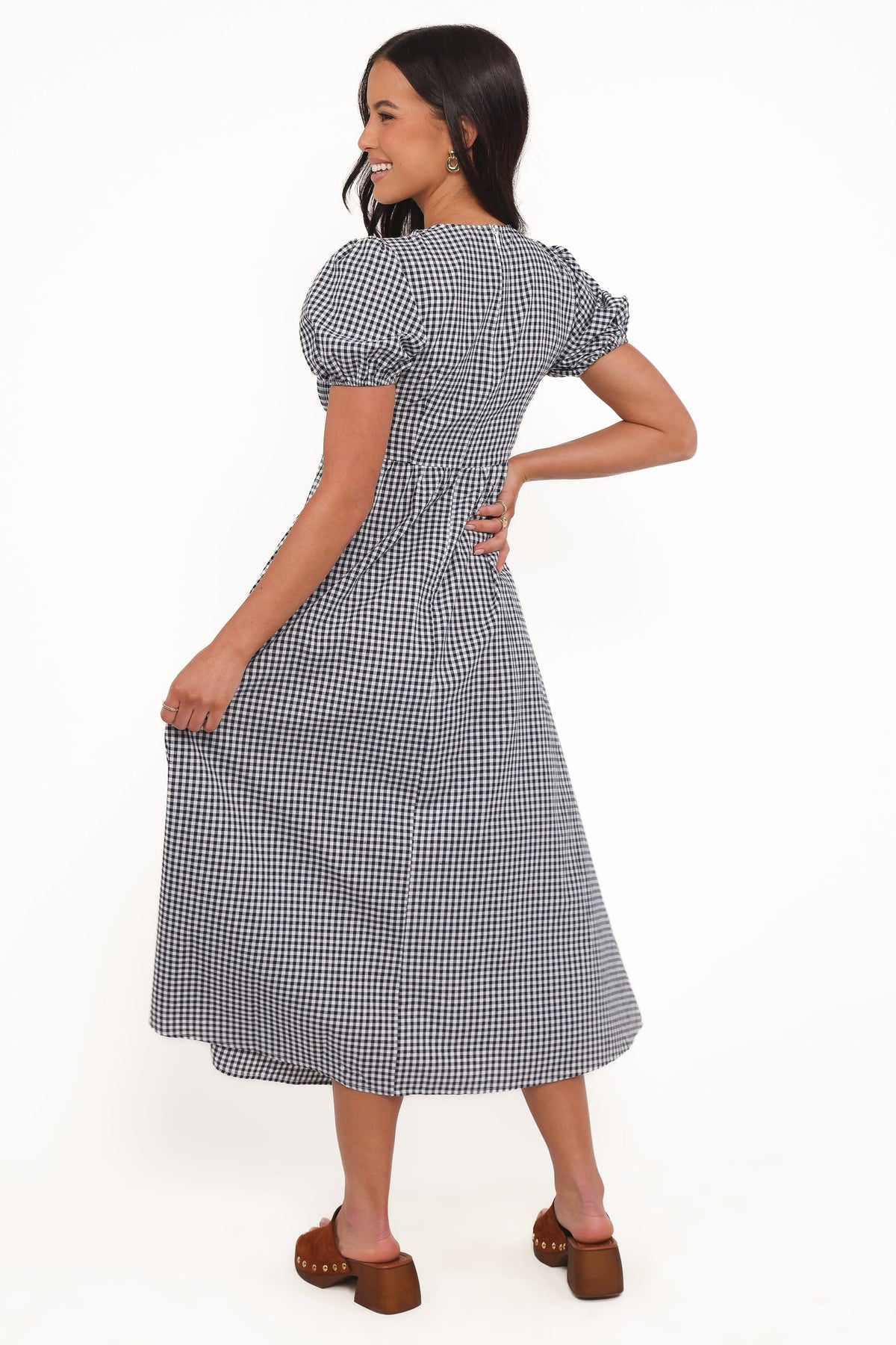 Ilyana Short Sleeve Maxi Dress in Navy Gingham – view 5 of 6