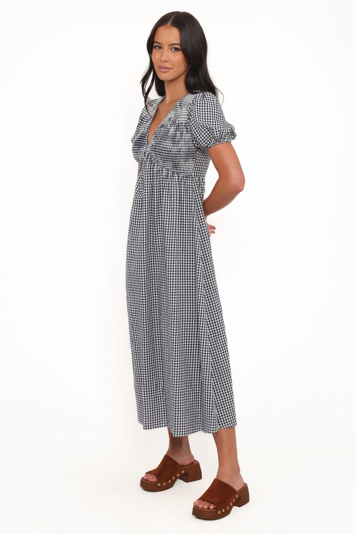Ilyana Short Sleeve Maxi Dress in Navy Gingham – view 4 of 6