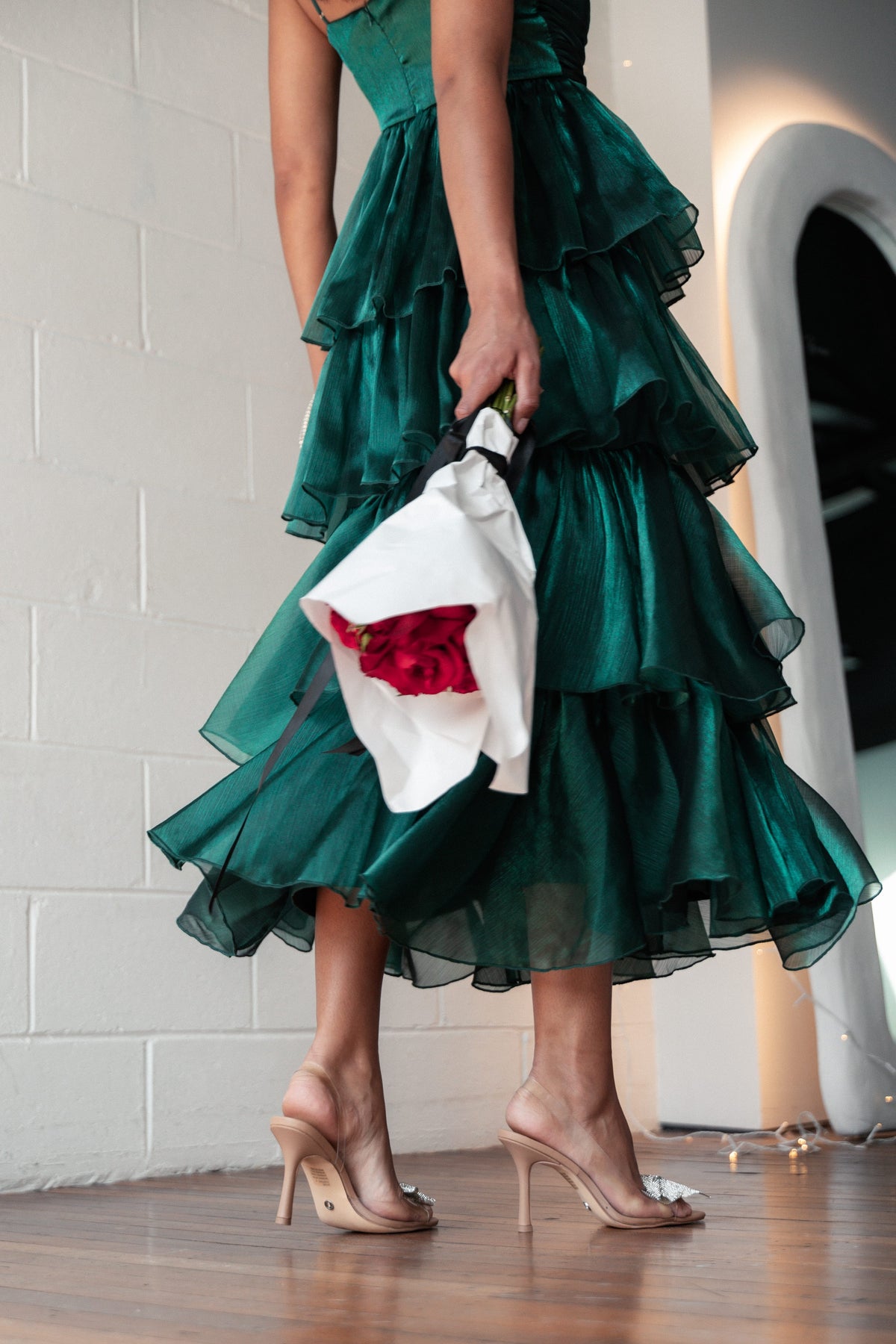 Jace Tiered Maxi Dress in Shimmer Emerald – view 2 of 11