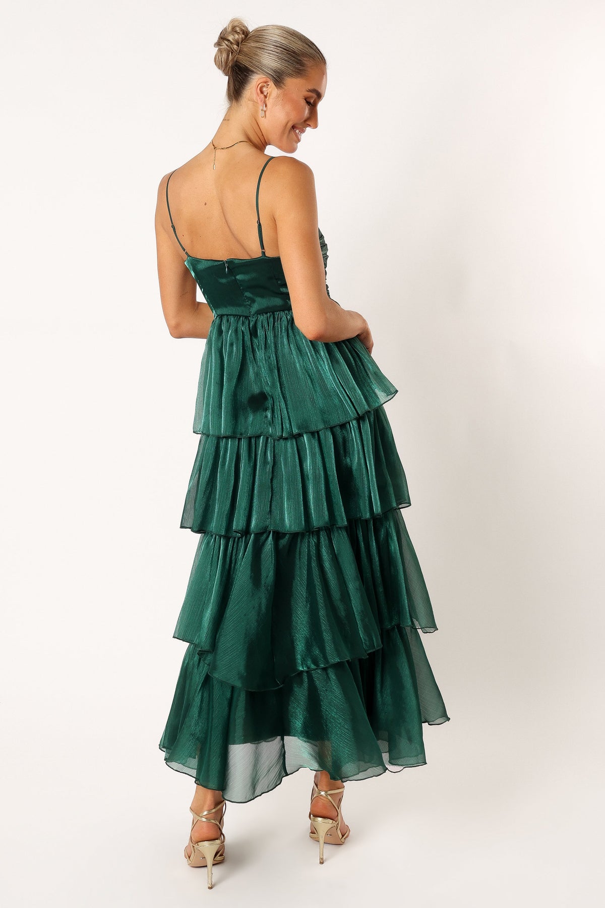 Jace Tiered Maxi Dress in Shimmer Emerald – view 5 of 11