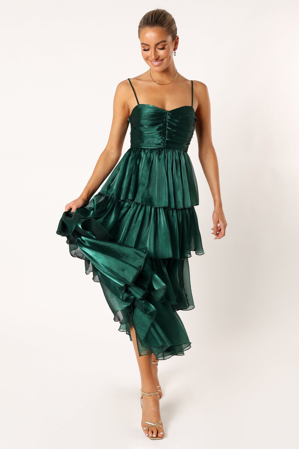 Jace Tiered Maxi Dress in Shimmer Emerald – view 8 of 11