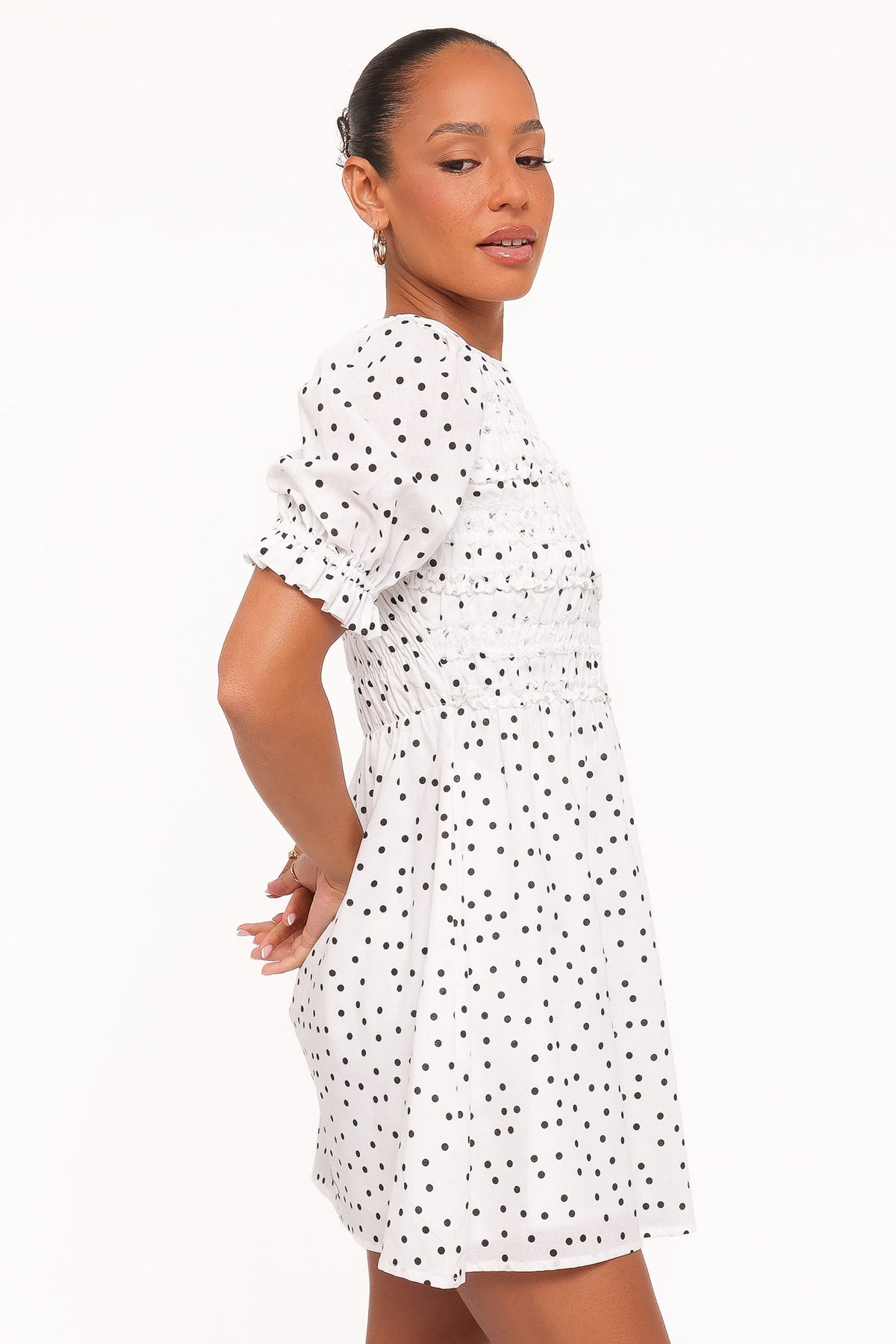 Jaclyn Mini Dress in White Polka Dot – view 3 of 6
