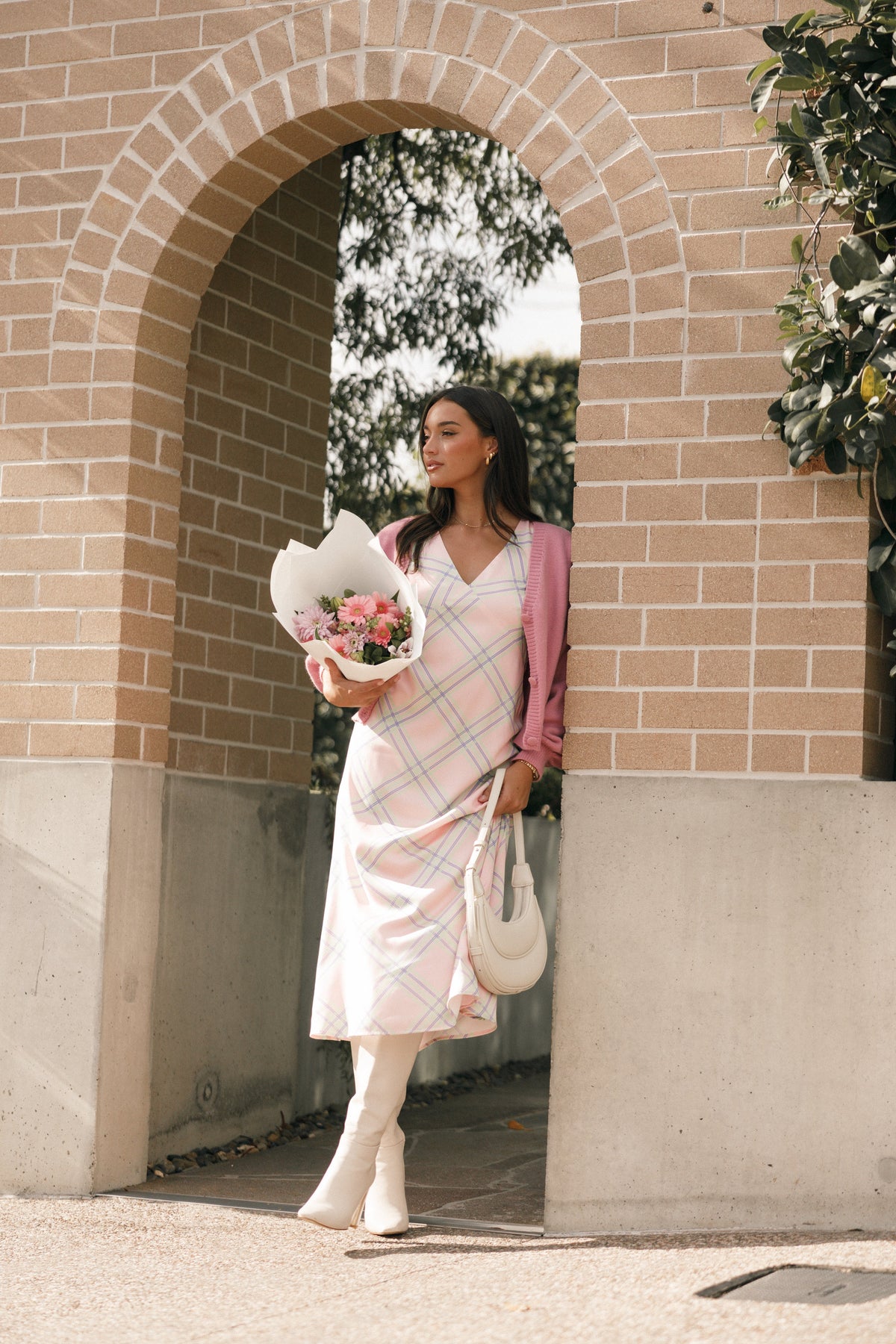 Jess Midi Dress in Pink Check – view 1 of 9