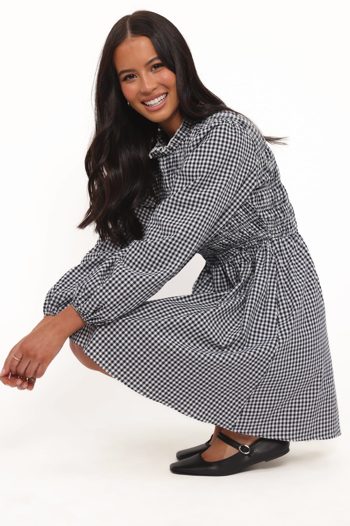 Jessen Long Sleeve Mini Dress in Navy Gingham – view 2 of 10